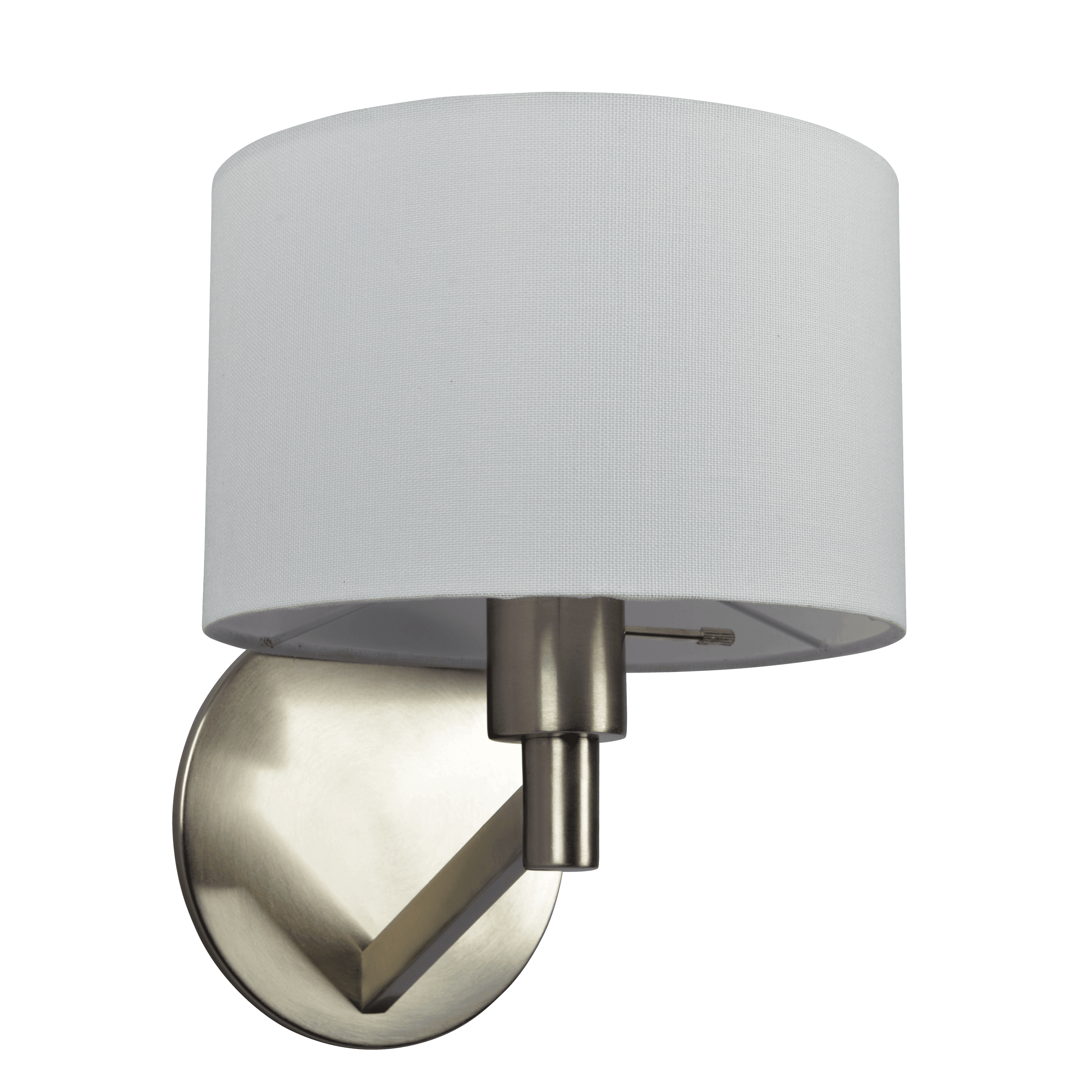 Nebula Brushed Nickel Base Wall Lamp with Rotary Switch White Fabric Shade Nebula Brushed Nickel Base Wall Lamp with Rotary Switch White Fabric Shade