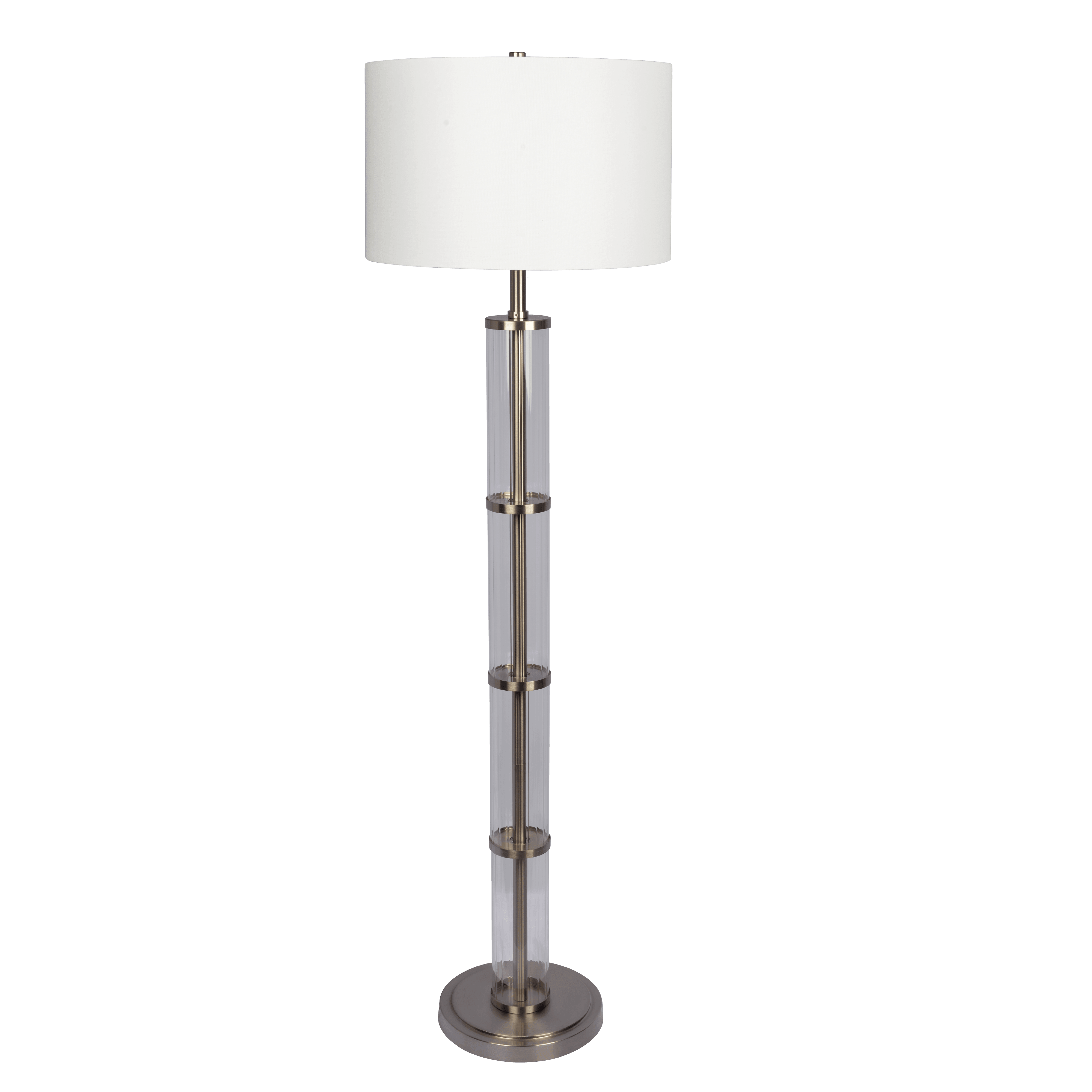 Nimbus Brushed Nickel Floor Lamp with 3-Way Rotary Switch Clear Glass Body Metal Base Nimbus Brushed Nickel Floor Lamp with 3-Way Rotary Switch Clear Glass Body Metal Base