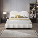 Norme Boucle Upholstered Low Profile Queen Size Platform Bed In Cream - Image 3