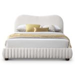 Norme Boucle Upholstered Low Profile Queen Size Platform Bed In Cream - Image 4