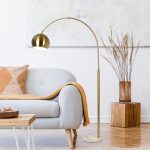 Oasis Long Arm Gold Brass Adjustable Floor Lamp with Round White Marble Base - Image 2