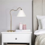 Ornate Brass Ring Base Curved Table Lamp with Triangle White Drum Shade - Image 2