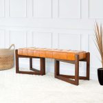 Riley Tan Leather Bench - Image 5