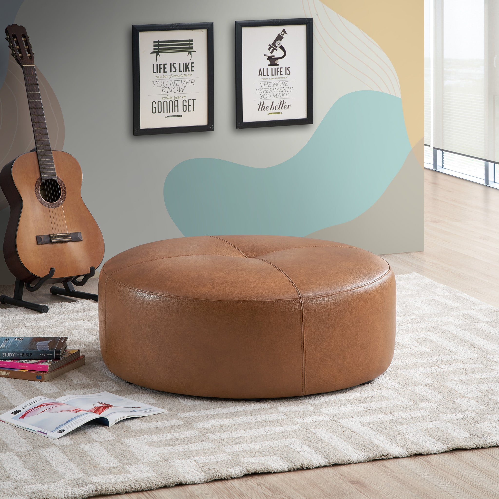 Rochelin Tan Leather Ottoman Rochelin Tan Leather Ottoman