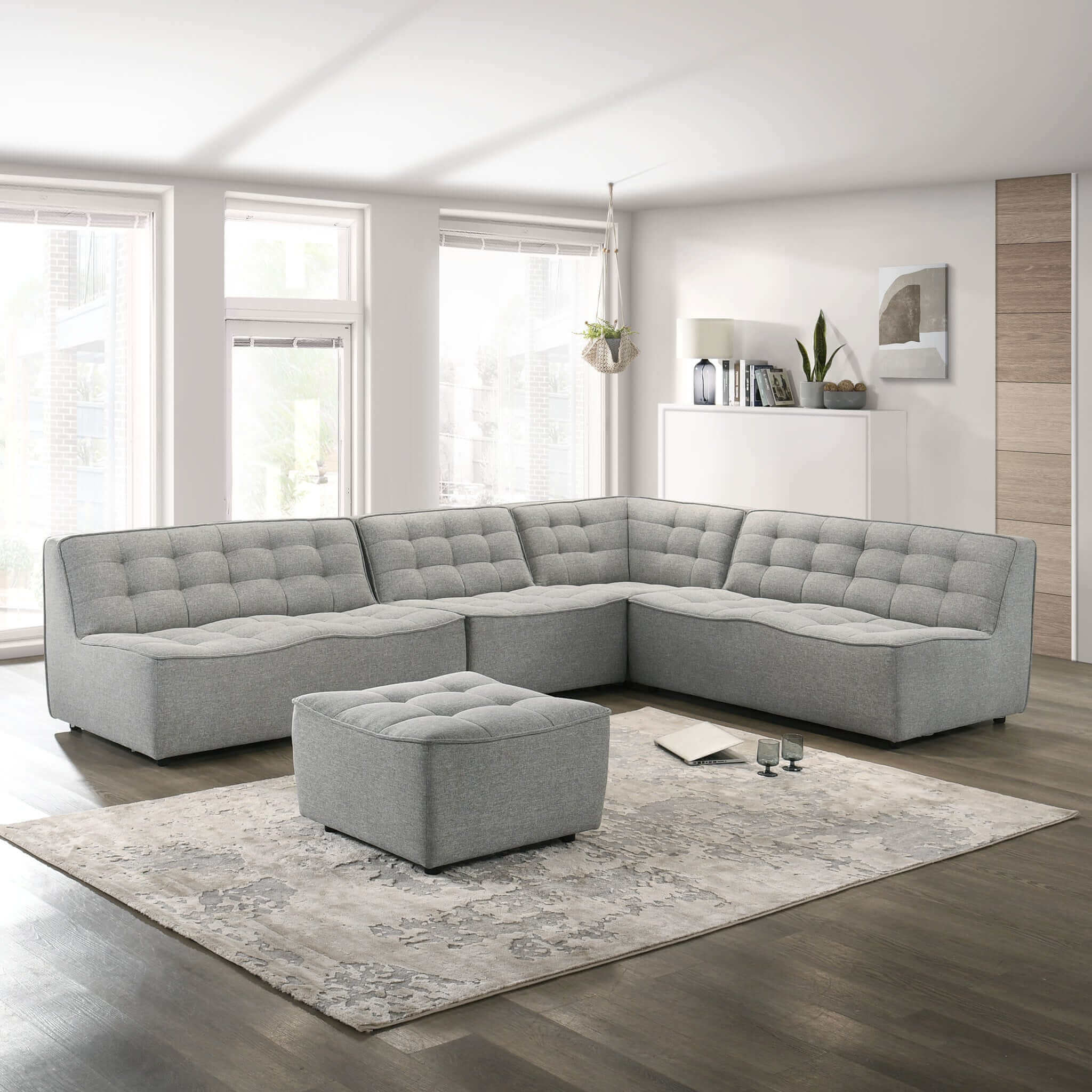 Selen Light Grey Linen Corner Sectional Sofa Selen Light Grey Linen Corner Sectional Sofa