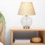 Serenity Round Ribbed Glass Lamp Base Clear Table Lamp Large Linen Shade - Image 2