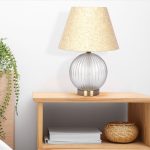 Serenity Round Ribbed Glass Lamp Base Clear Table Lamp Large Linen Shade - Image 3