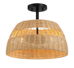 Twinkle Double Lights Semi Flush With Rattan Shade Black Metal Finish for Farmhouse Style - Image 2