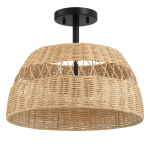 Twinkle Double Lights Semi Flush With Rattan Shade Black Metal Finish for Farmhouse Style