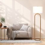 Vivid Brass Ring Base Floor Lamp with Large White Drum Shade - Image 2