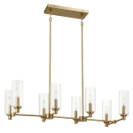 Willow Eight Lights Island With Clear Ribbed Glass Pendant Lamp - Satin Brass