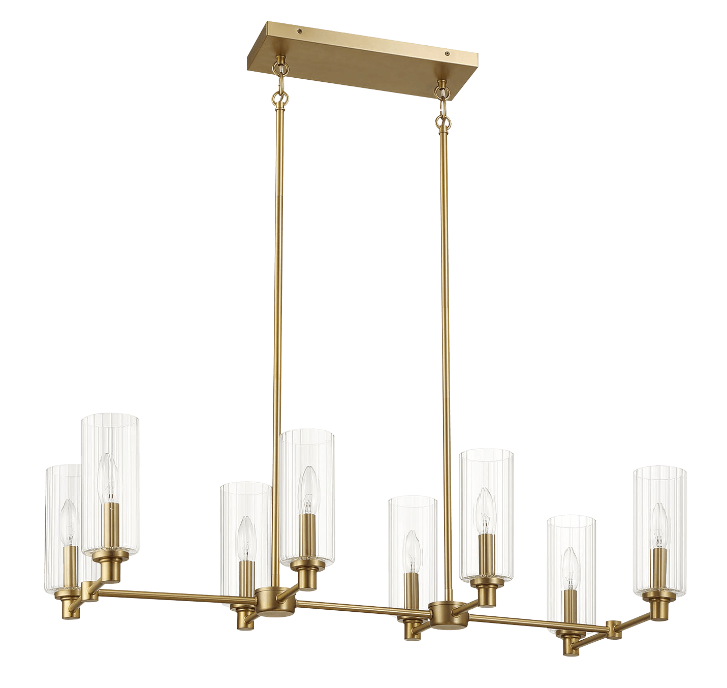 Willow Eight Lights Island With Clear Ribbed Glass Pendant Lamp - Satin Brass Willow Eight Lights Island With Clear Ribbed Glass Pendant Lamp - Satin Brass